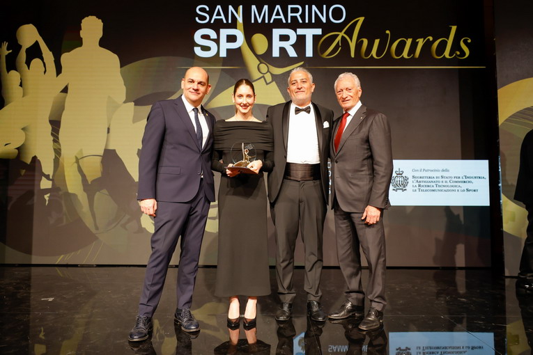 San Marino Sport Awards, Jasmine Verbena Atleta del 2025 con Alessandra Perilli, Gian Marco Berti, Doriano Bindi ed Elia Stacchini