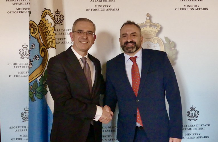 Falcone incontra Beccari a San Marino: avanti il dialogo per la ratifica dell’Accordo di associazione con l’Unione europea.