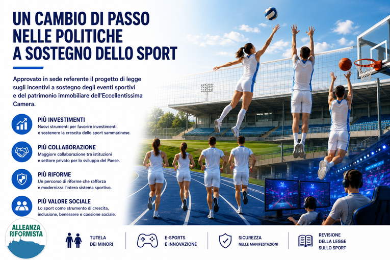 San Marino, Alleanza Riformista: "Lo sport riconosce allo sport un ruolo di promozione e sviluppo per il Paese"